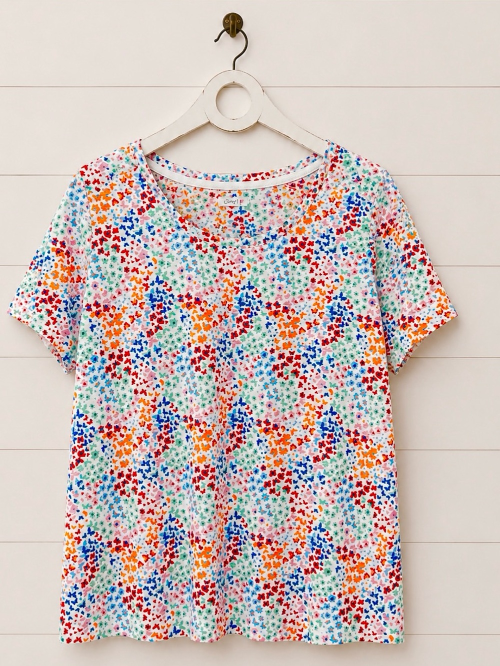 Addition Elle White Tee with Multi-Color Floral Butterfly Print